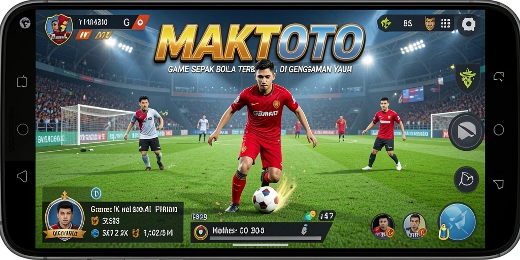 Screenshot gameplay MAKTOTO yang menunjukkan aksi menegangkan di lapangan sepak bola.