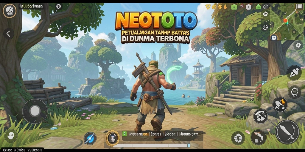 Screenshot gameplay NEOTOTO menampilkan dunia terbuka yang luas.