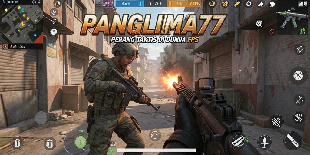 Tampilan gameplay menegangkan PANGLIMA77 dalam aksi FPS.