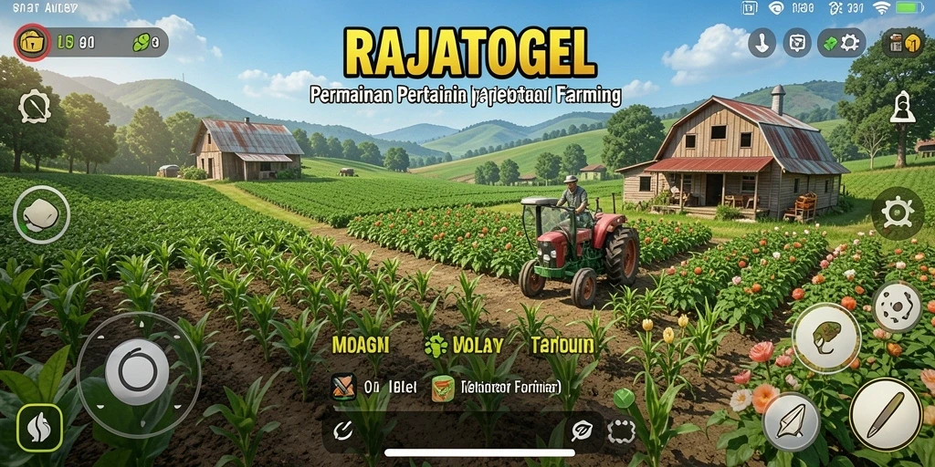 Tampilan layar permainan RAJATOGEL saat bertani dengan pemandangan indah.