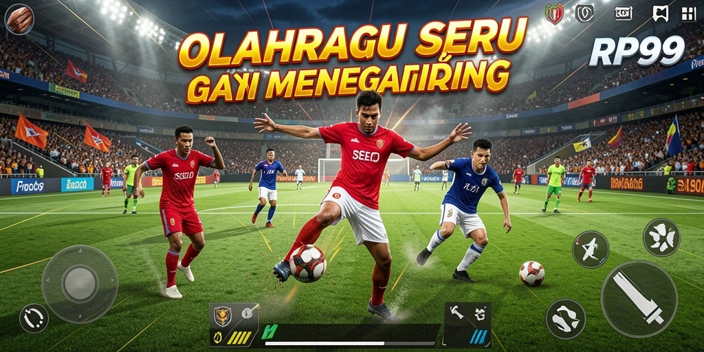 Tangkapan layar utama RP99 menampilkan aksi intens dalam pertandingan olahraga.