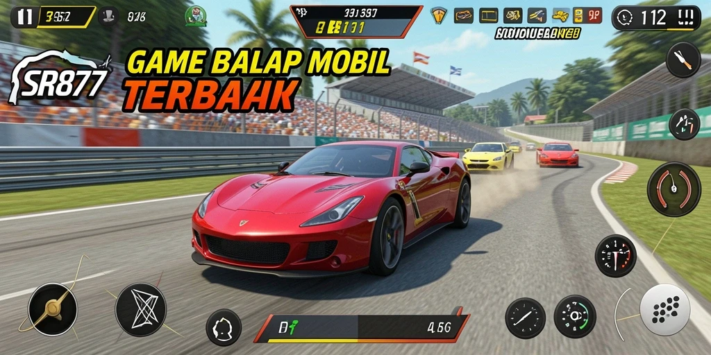 Gameplay seru SR877 dengan balapan mendebarkan dan mobil kustomisasi.